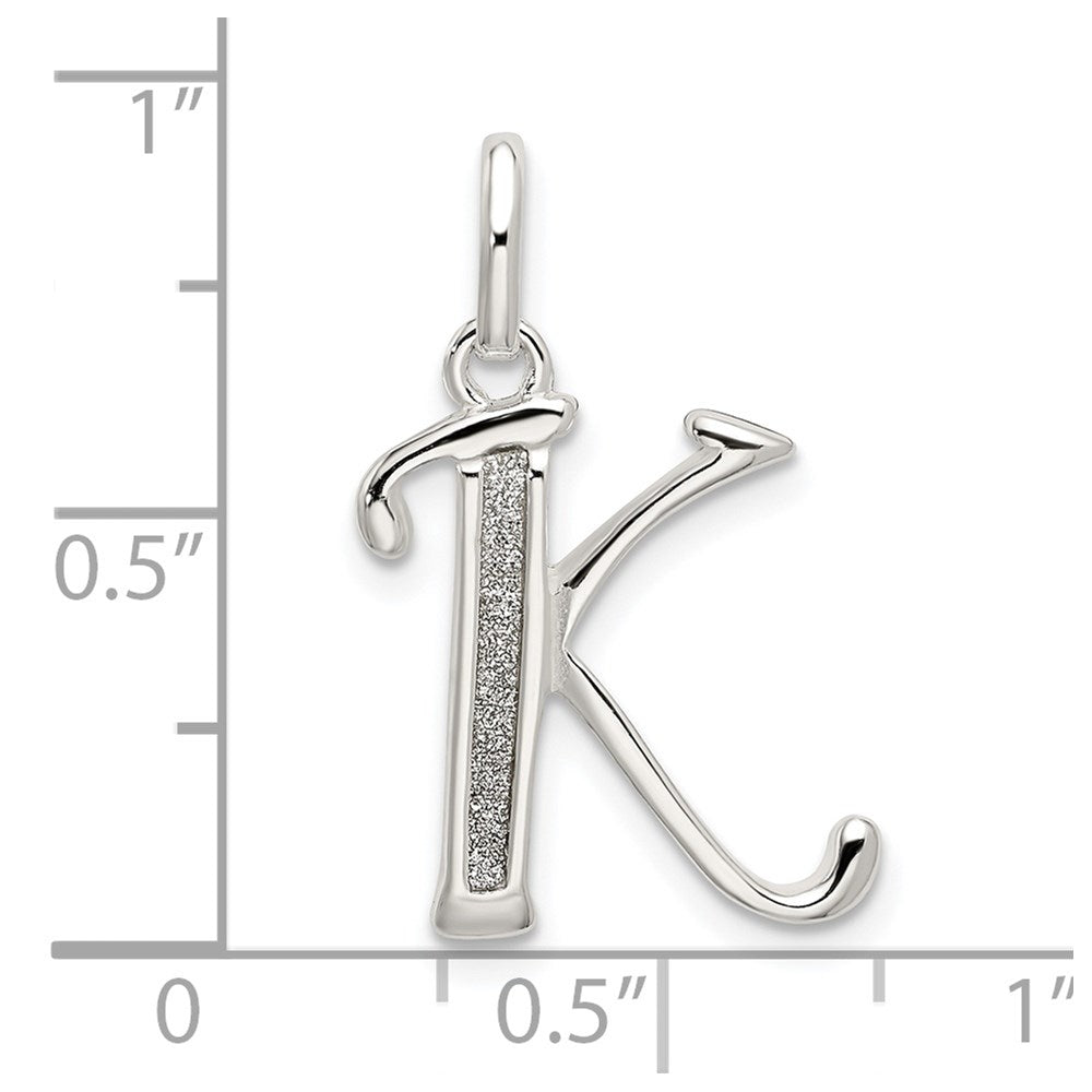 Sterling Silver Polished Glitter Enamel Letter K Initial Charm