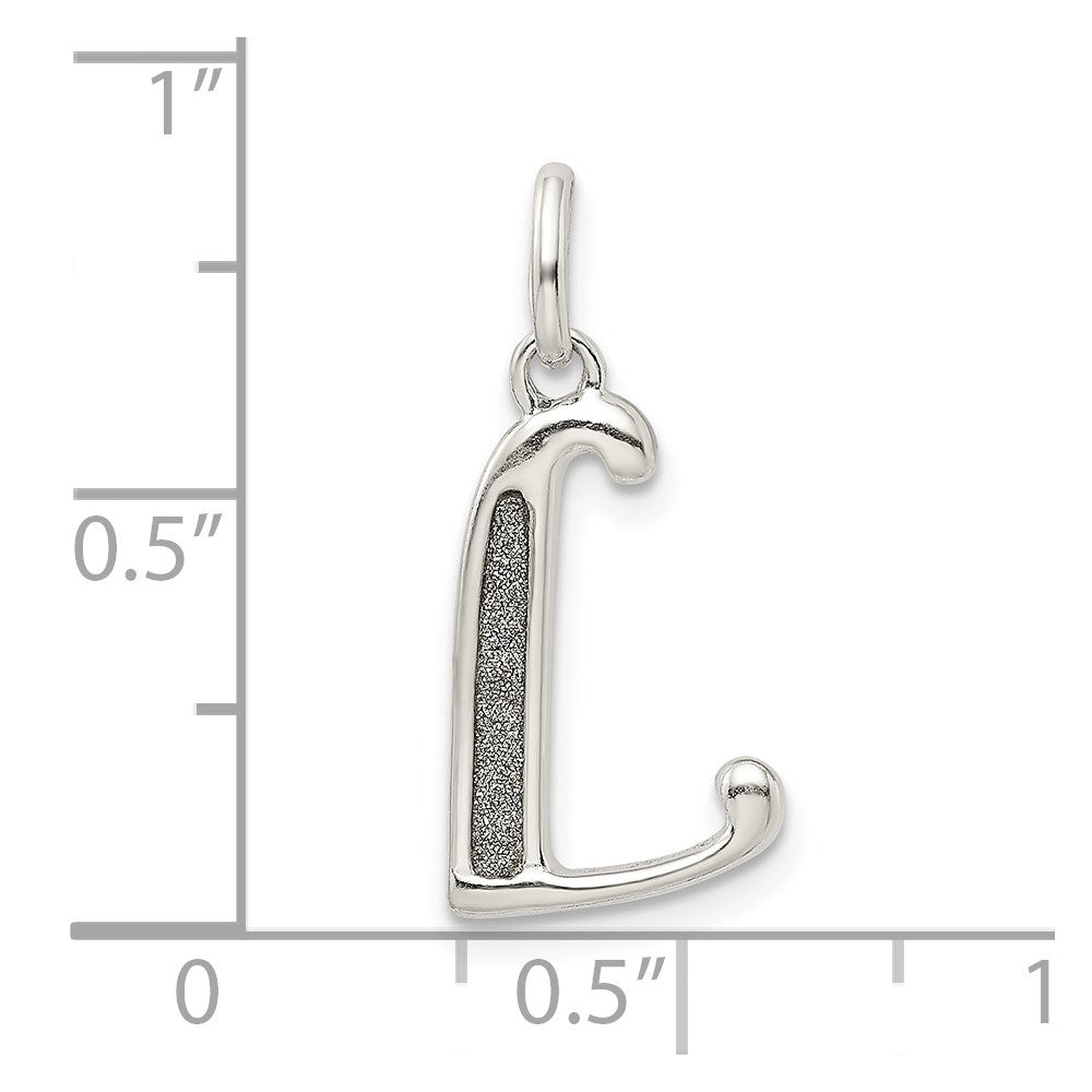 Sterling Silver Polished Glitter Enamel Letter L Initial Charm