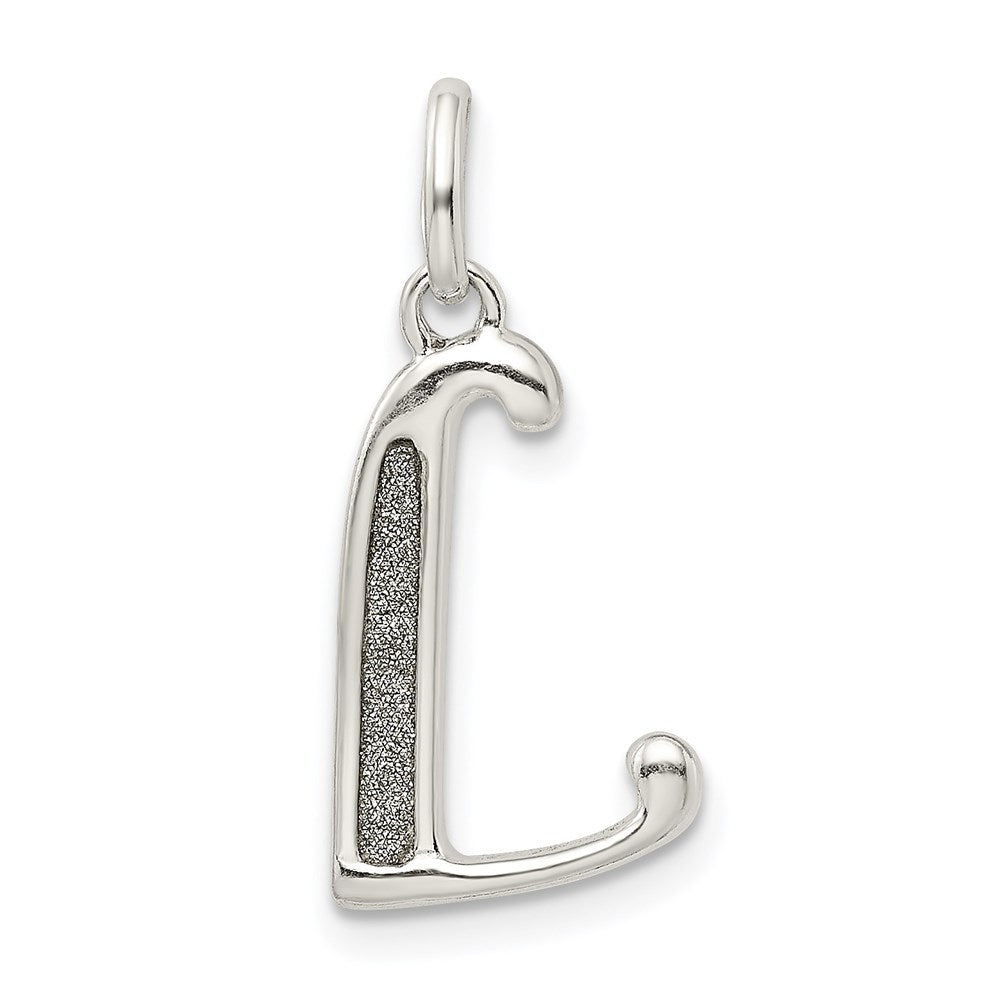 Sterling Silver Polished Glitter Enamel Letter L Initial Charm