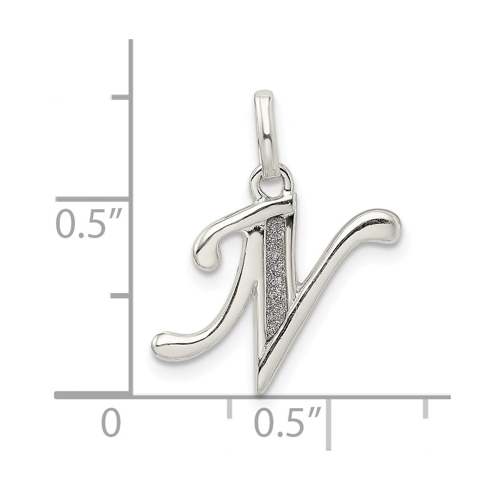 Sterling Silver Polished Glitter Enamel Letter N Initial Charm