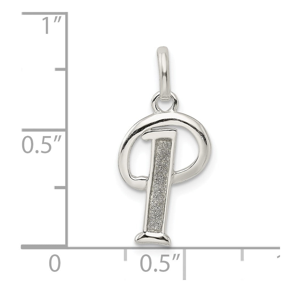 Sterling Silver Polished Glitter Enamel Letter P Initial Charm