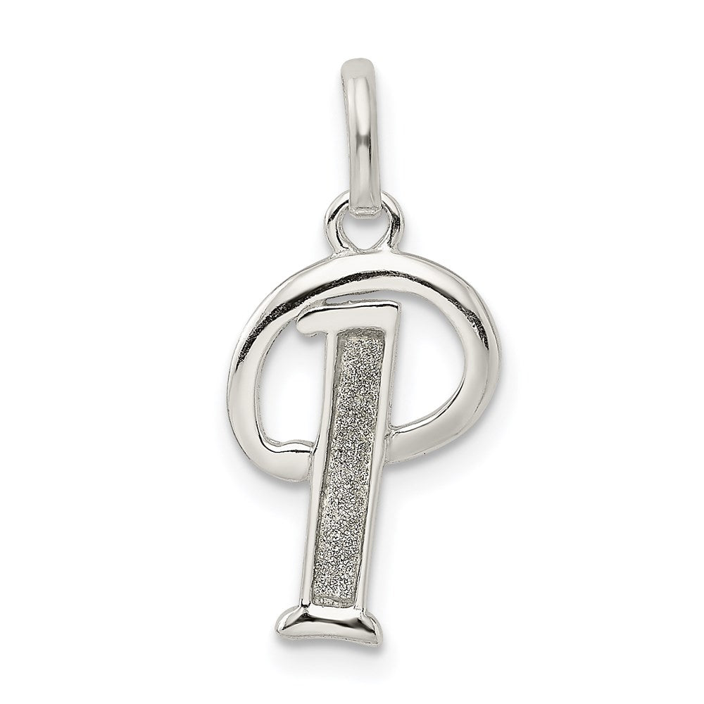 Sterling Silver Polished Glitter Enamel Letter P Initial Charm