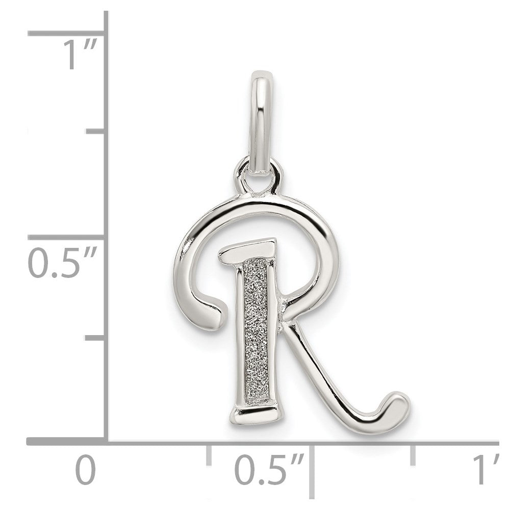 Sterling Silver Polished Glitter Enamel Letter R Initial Charm