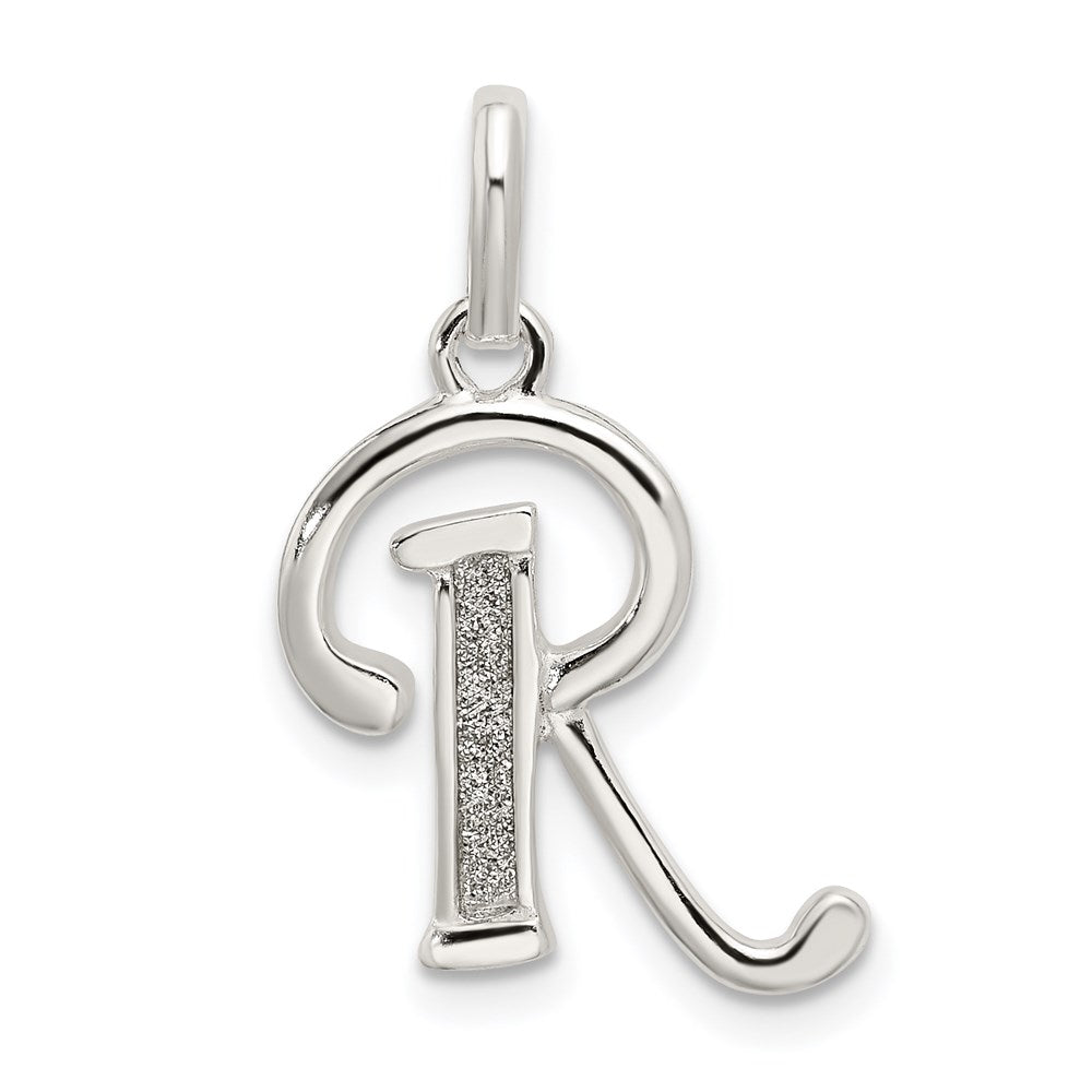 Sterling Silver Polished Glitter Enamel Letter R Initial Charm