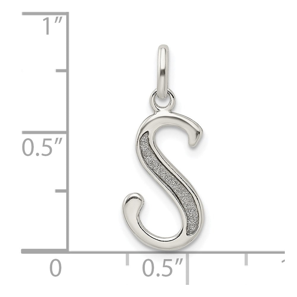 Sterling Silver Polished Glitter Enamel Letter S Initial Charm