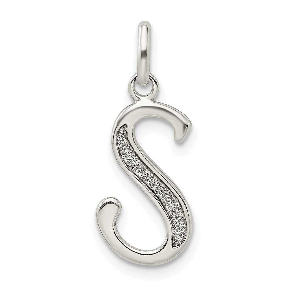 Sterling Silver Polished Glitter Enamel Letter S Initial Charm