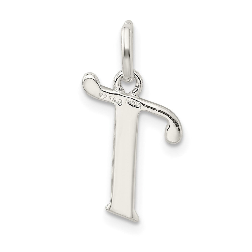 Sterling Silver Polished Glitter Enamel Letter T Initial Charm