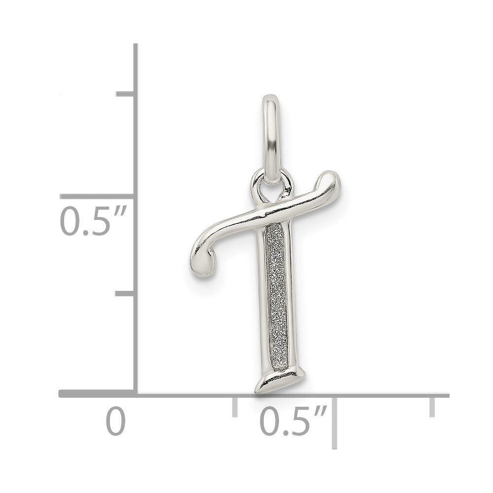 Sterling Silver Polished Glitter Enamel Letter T Initial Charm