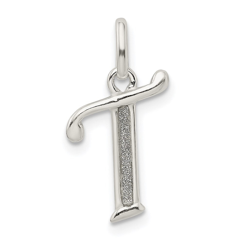 Sterling Silver Polished Glitter Enamel Letter T Initial Charm