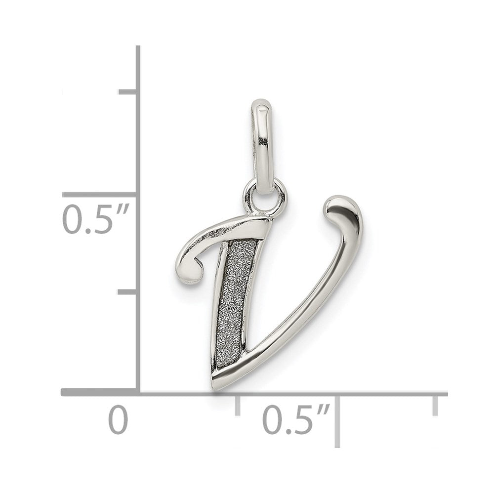 Sterling Silver Polished Glitter Enamel Letter V Initial Charm