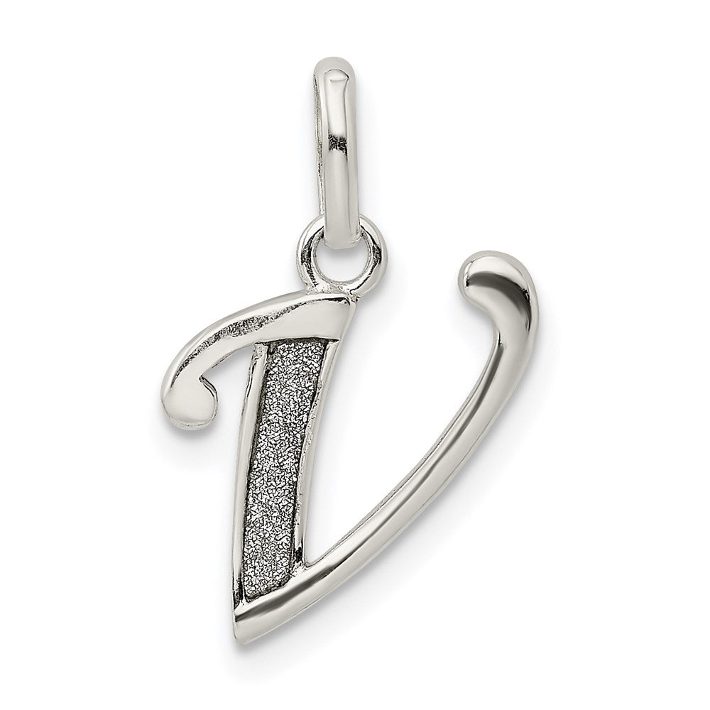 Sterling Silver Polished Glitter Enamel Letter V Initial Charm