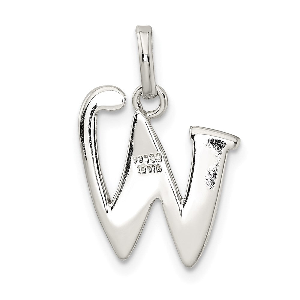 Sterling Silver Polished Glitter Enamel Letter W Initial Charm