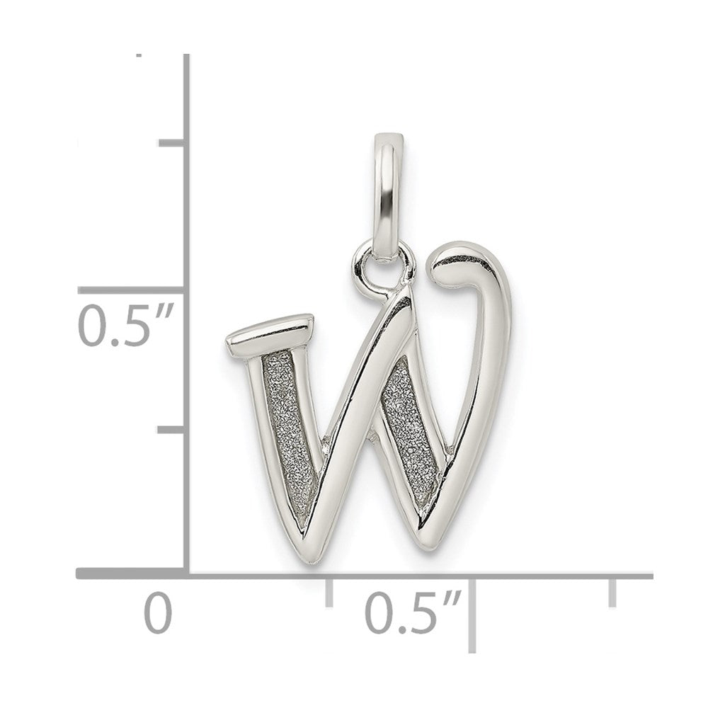 Sterling Silver Polished Glitter Enamel Letter W Initial Charm