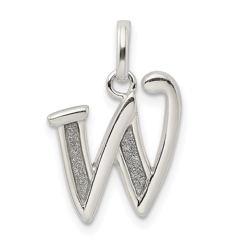 Sterling Silver Polished Glitter Enamel Letter W Initial Charm