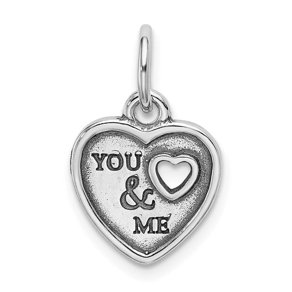 Sterling Silver Rhodium-plated Oxidized You and Me Pendant