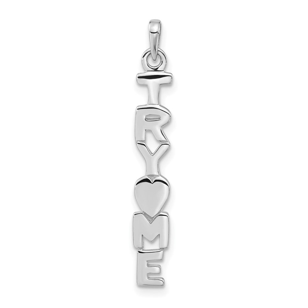 Sterling Silver Rhodium-plated Polished TRY ME Heart Pendant