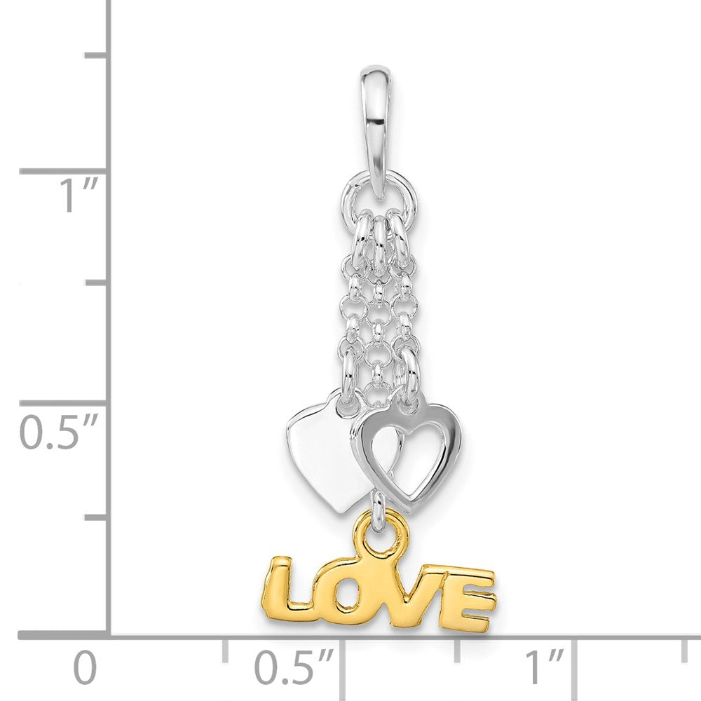 Sterling Silver & Gold-tone Love and Hearts Dangle Pendant