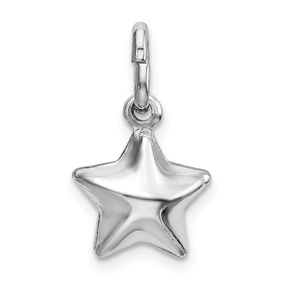 Sterling Silver Rhodium Plated Polished Puffed Star Charm