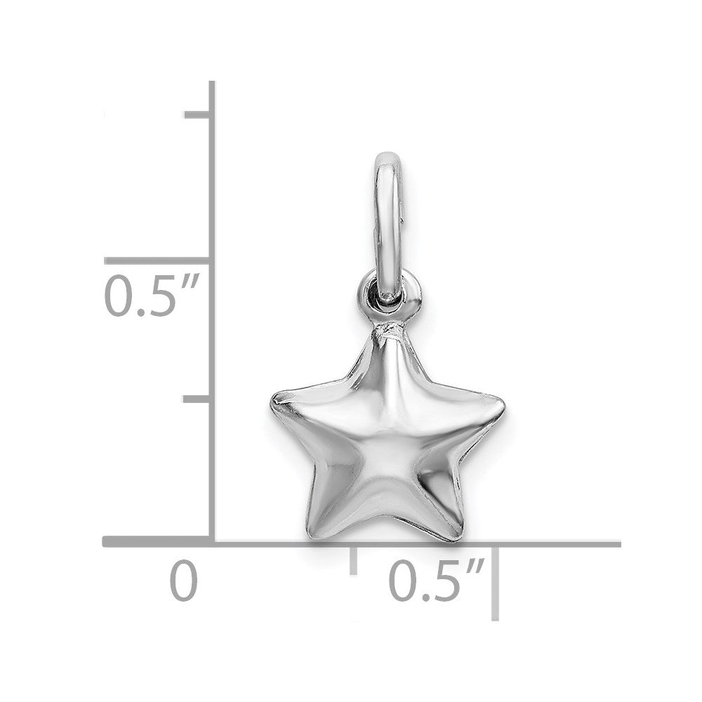 Sterling Silver Rhodium Plated Polished Puffed Star Charm