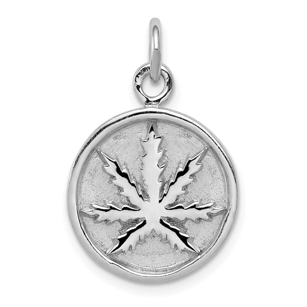 Sterling Silver Rhodium-plated Polished Leaf Pendant