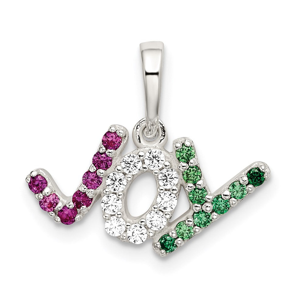 Sterling Silver Polished Red White & Green CZ Joy Pendant