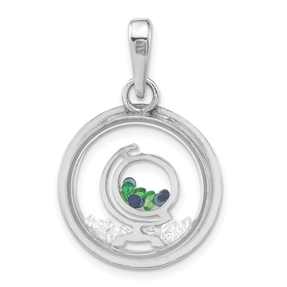 Sterling Silver Rhodium-plated PVC Globe & Floating Glass Beads Pendant