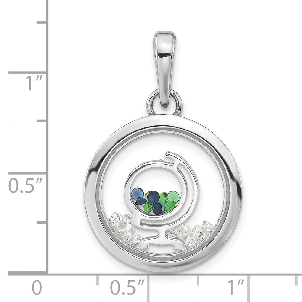 Sterling Silver Rhodium-plated PVC Globe & Floating Glass Beads Pendant