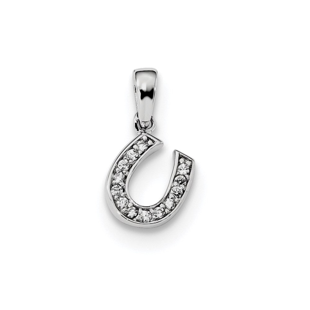 Sterling Silver Rhodium-plated CZ Horseshoe Pendant