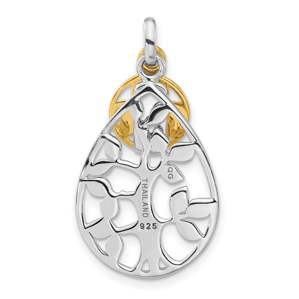 Sterling Silver Rhodium & Gold-tone Tree, Lucky & Clover Pendant