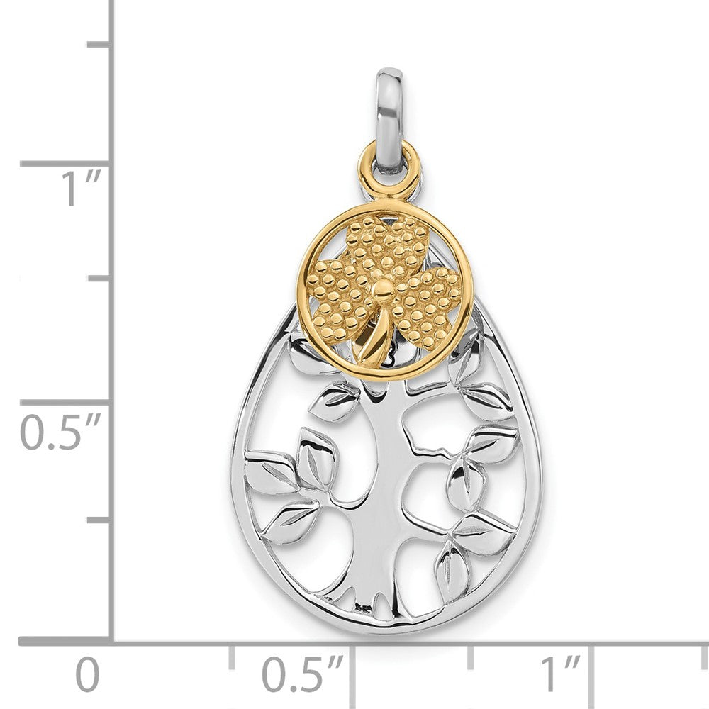 Sterling Silver Rhodium & Gold-tone Tree, Lucky & Clover Pendant