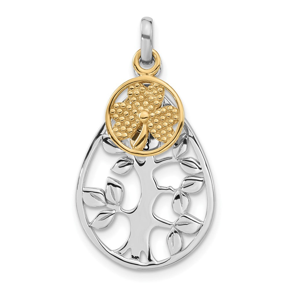 Sterling Silver Rhodium & Gold-tone Tree, Lucky & Clover Pendant