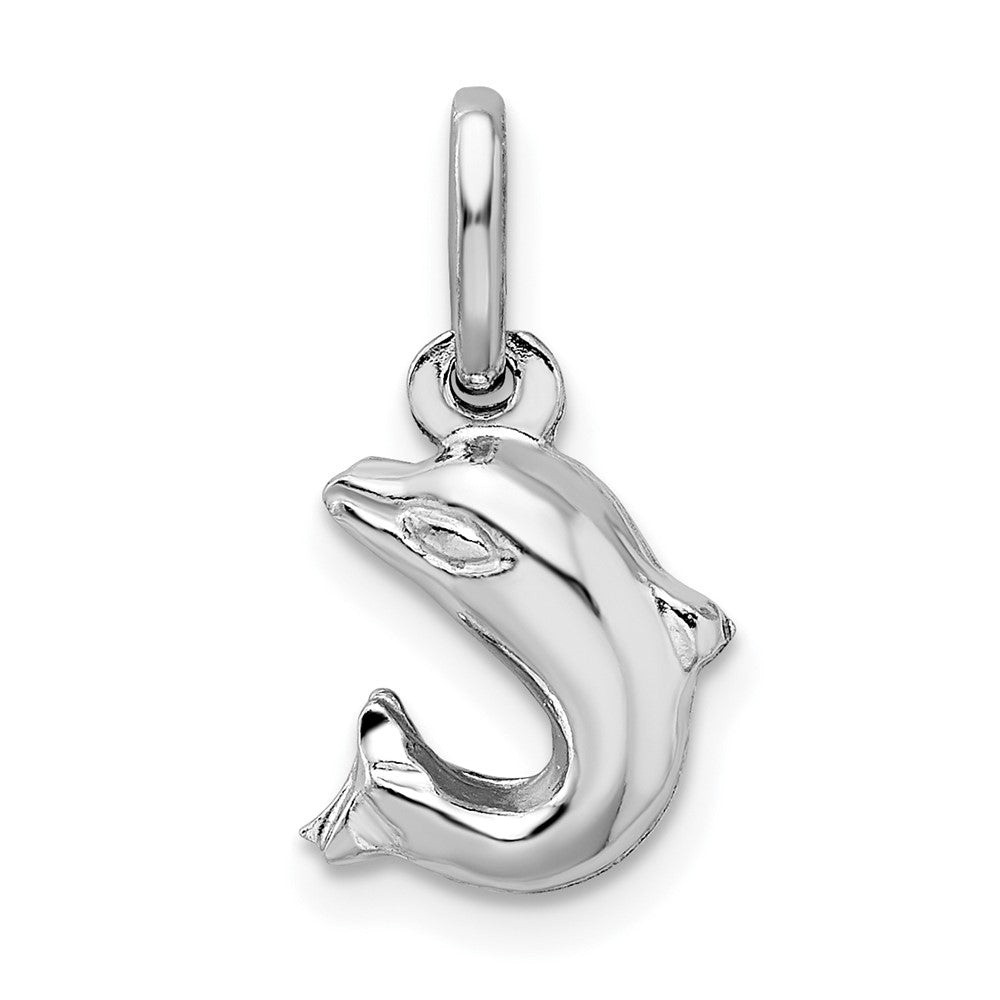 Sterling Silver Rhodium Plated Polished Jumping Dolphin Charm