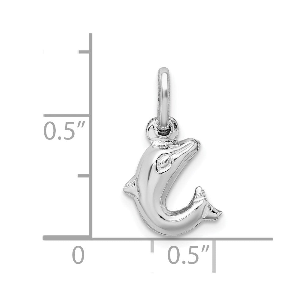 Sterling Silver Rhodium Plated Polished Jumping Dolphin Charm