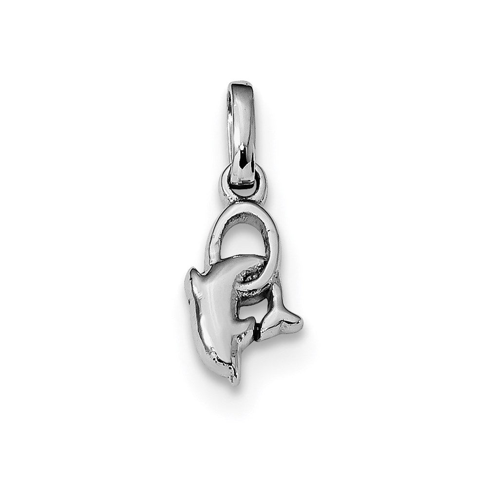 Sterling Silver Rhodium-plated Dolphin Diving Hoop Charm