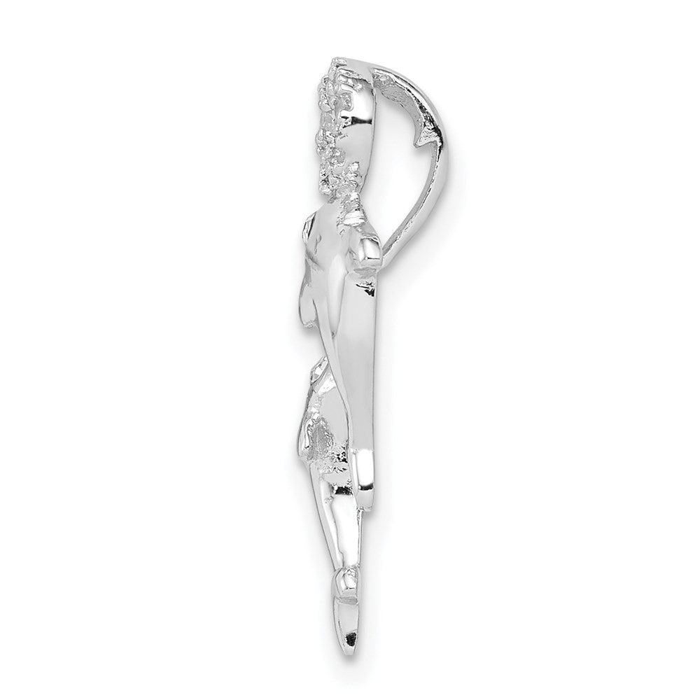 Sterling Silver Rhodium-plated Crystal Dolphins Chain Slide