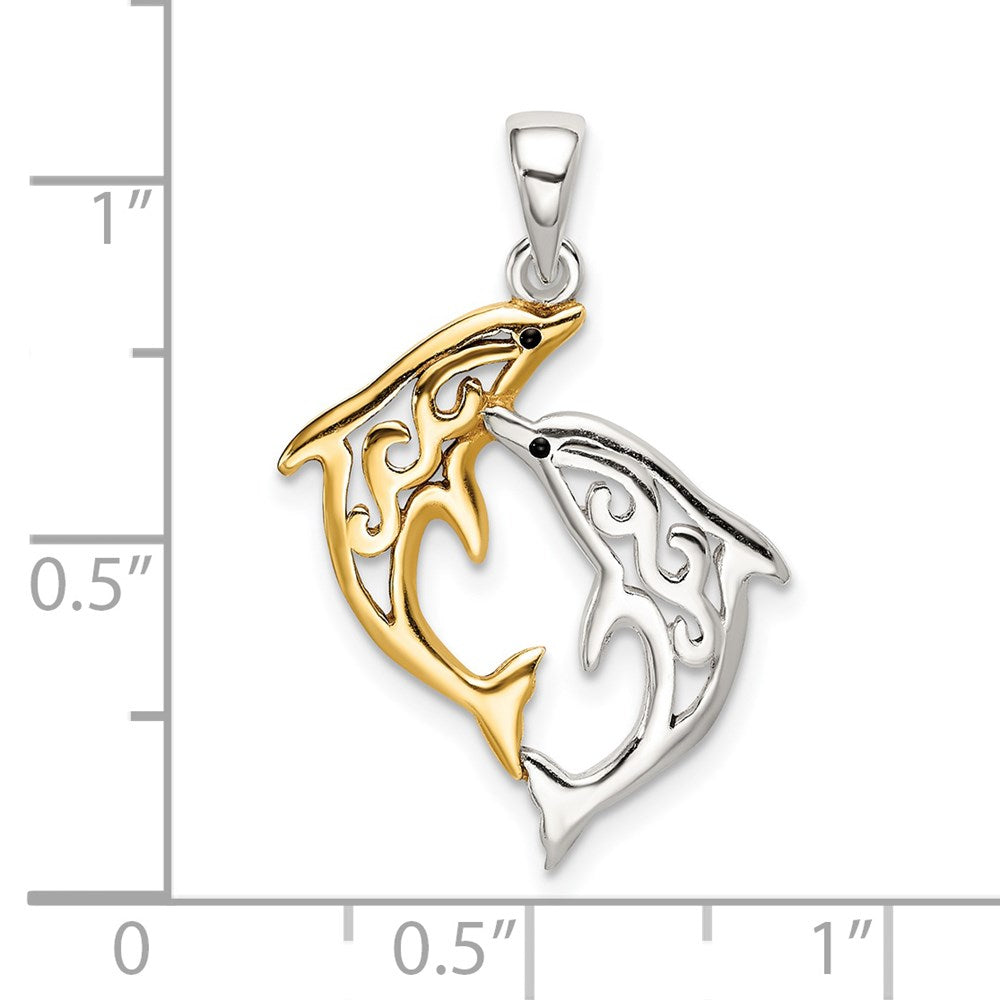 Sterling Silver & Gold-tone Enameled Filigree Dolphins Pendant