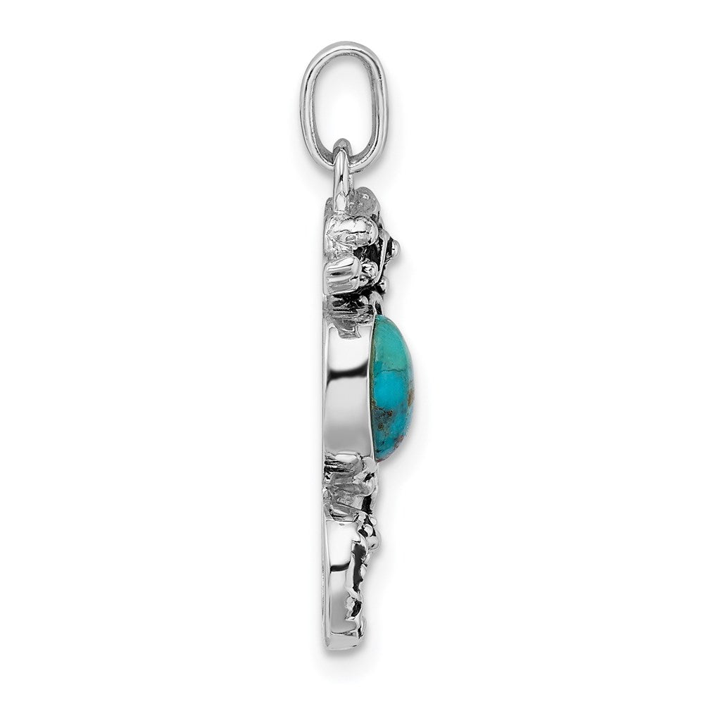 Sterling Silver Rhodium-plated Antiqued Reconconstructed Turquoise Seahorse Pendant