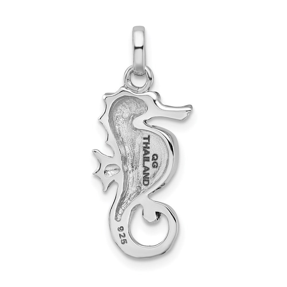 Sterling Silver Rhodium-plated Antiqued Reconconstructed Turquoise Seahorse Pendant