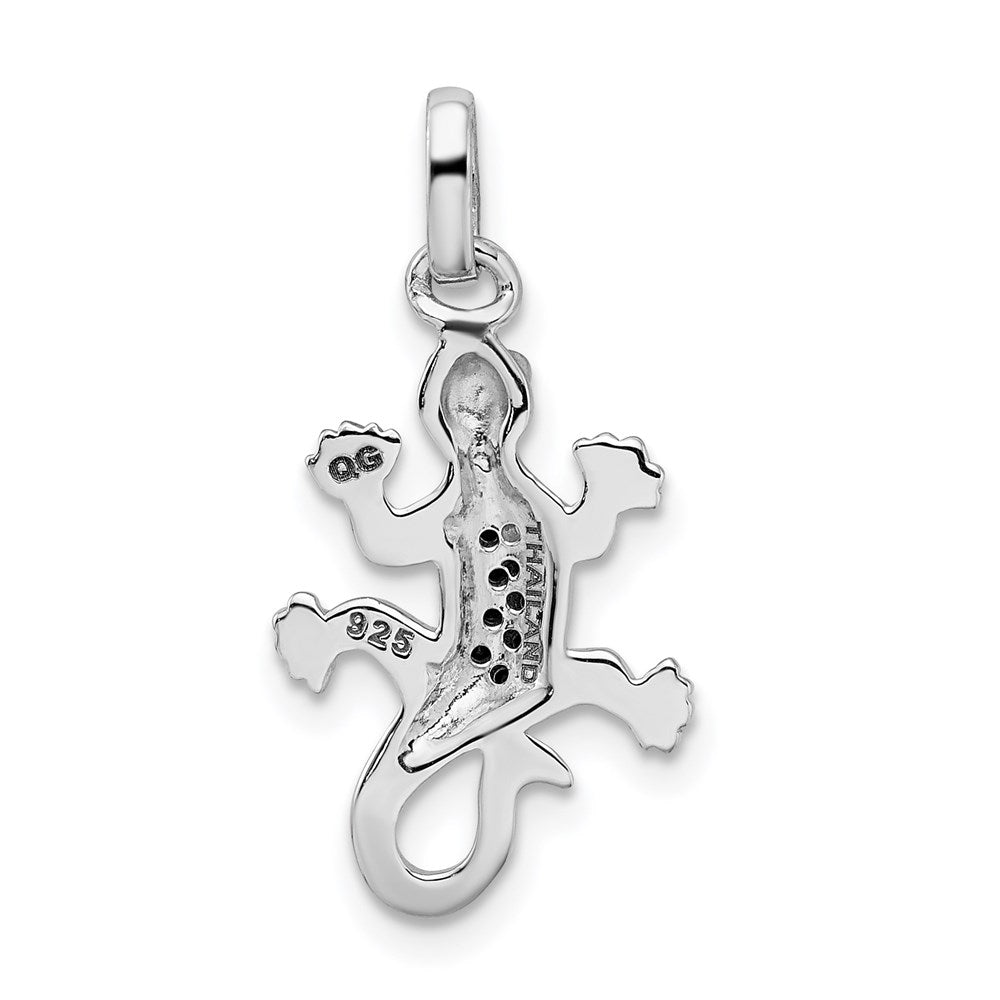 Sterling Silver Rhodium-plated Polished w/Black CZ Lizard Pendant