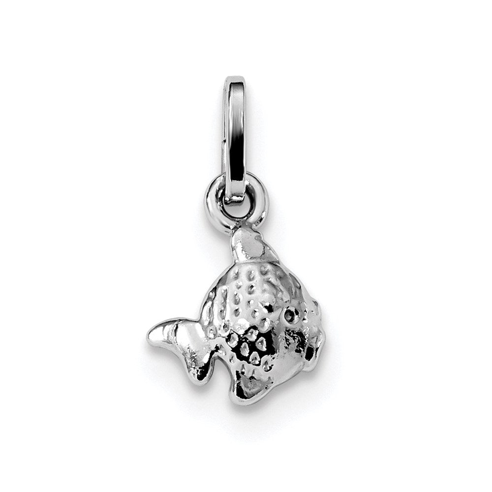 Sterling Silver Rhodium Plated Polished Fish Charm