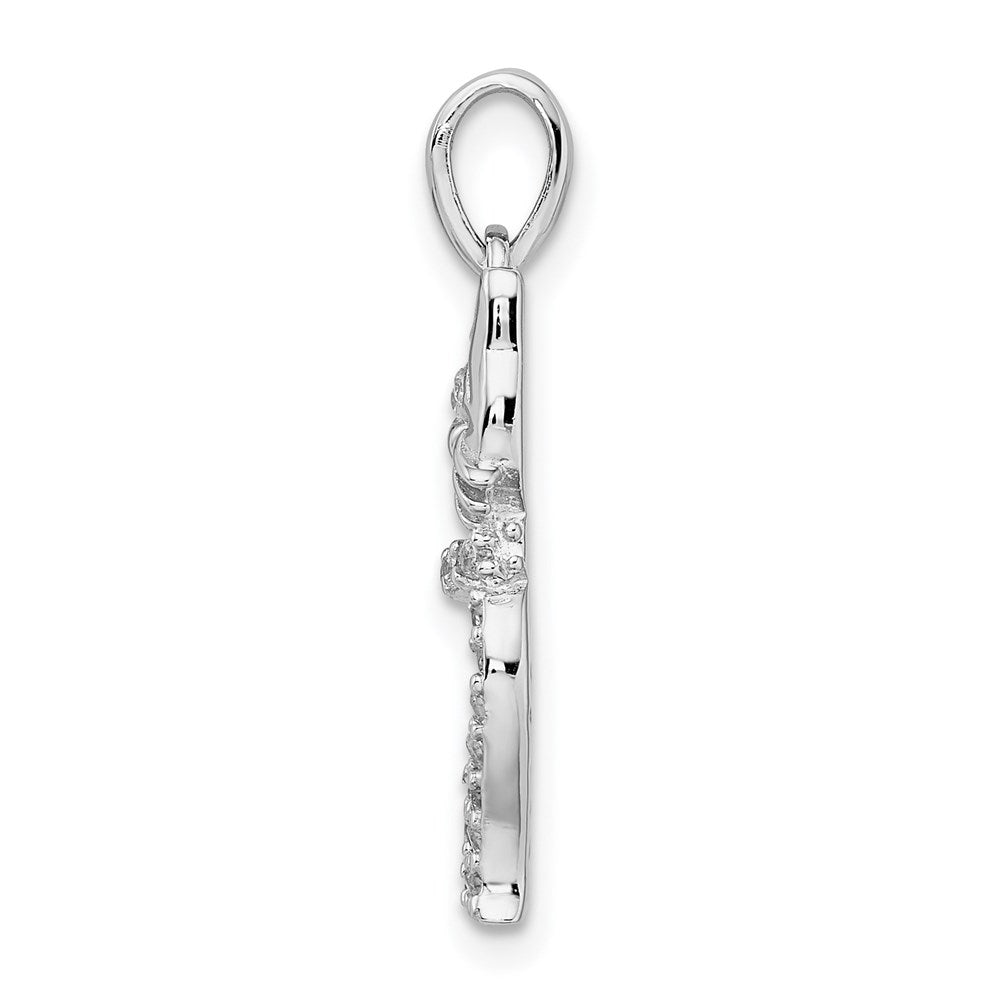 Sterling Silver Rhodium-plated CZ Cat Pendant