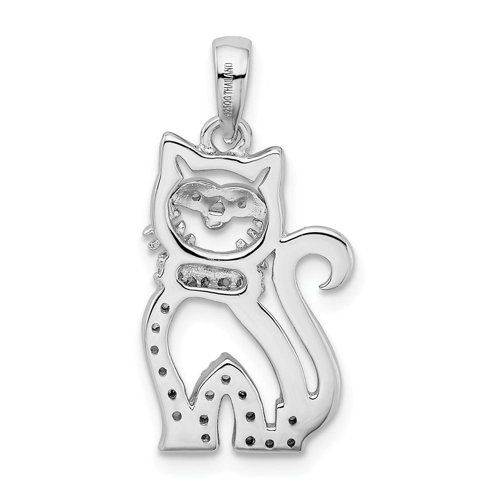 Sterling Silver Rhodium-plated CZ Cat Pendant