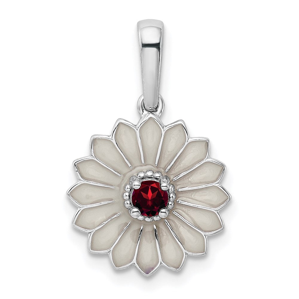 Sterling Silver Garnet and Enamel Flower Pendant