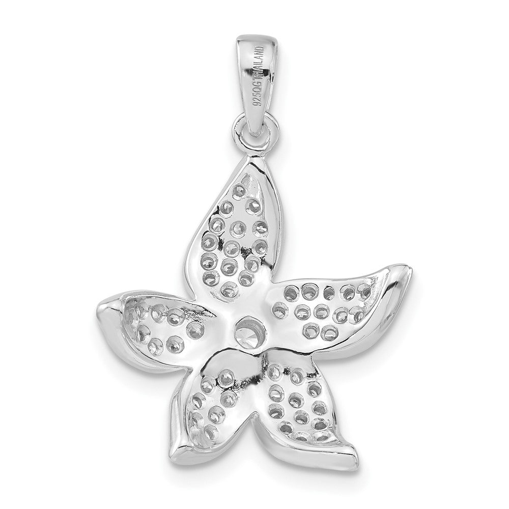 Sterling Silver Rhodium-plated Polished CZ Flower Pendant