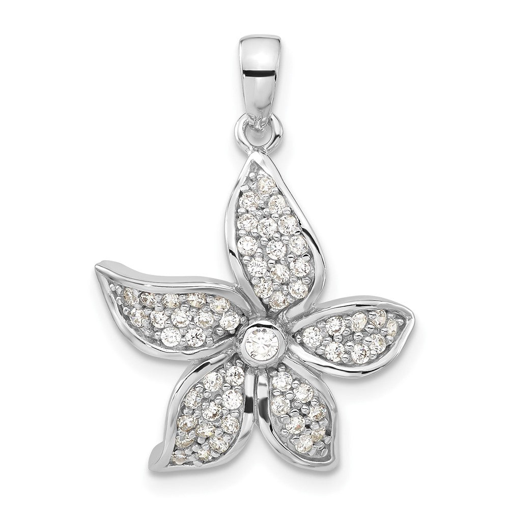 Sterling Silver Rhodium-plated Polished CZ Flower Pendant