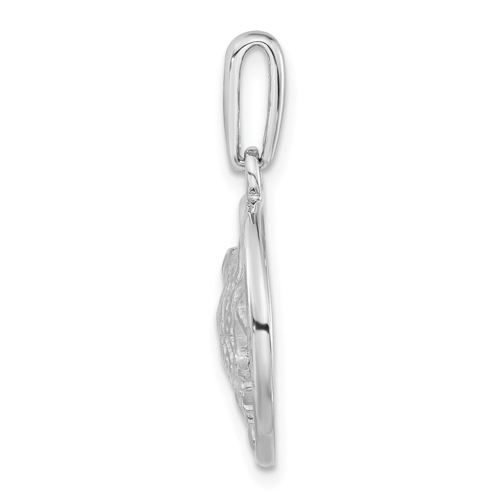 Sterling Silver Polished Textured Bird Circle Pendant