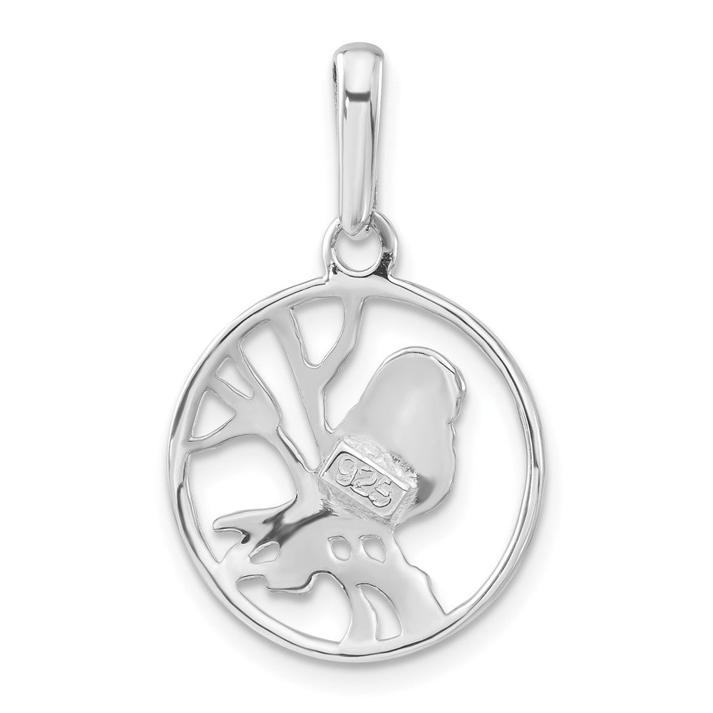 Sterling Silver Polished Textured Bird Circle Pendant