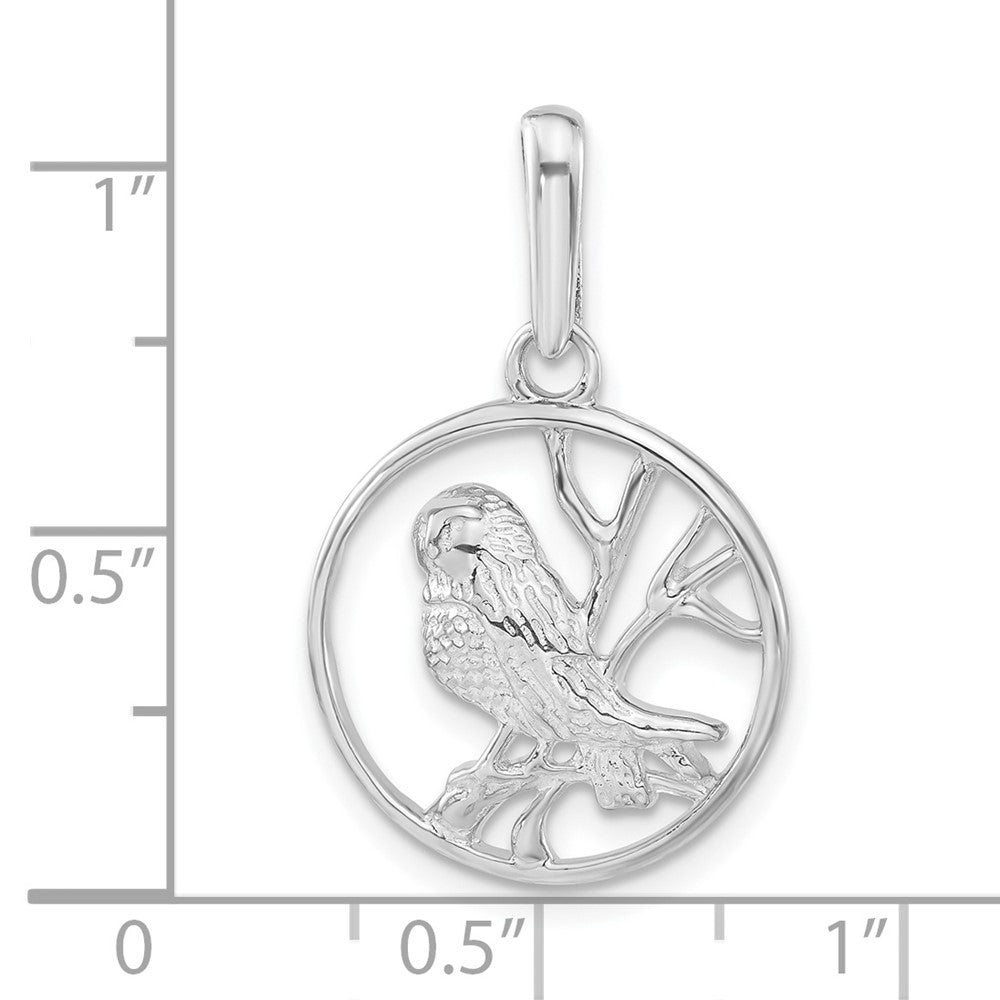 Sterling Silver Polished Textured Bird Circle Pendant