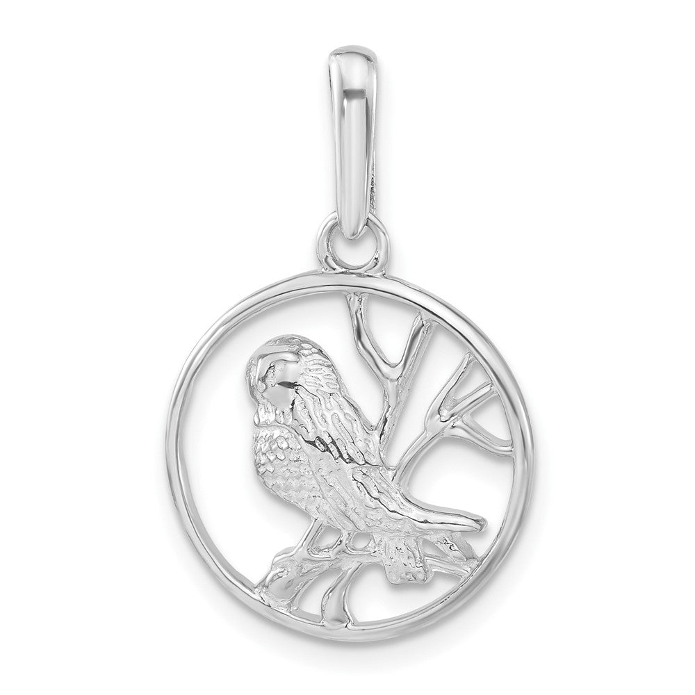 Sterling Silver Polished Textured Bird Circle Pendant