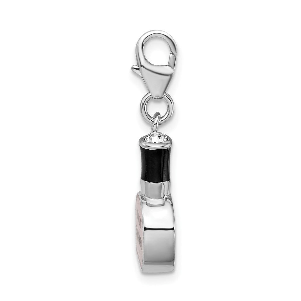 Amore La Vita Sterling Silver Rhodium-plated Polished 3-D Enameled Nail Polish Bottle Charm with Fancy Lobster Clasp